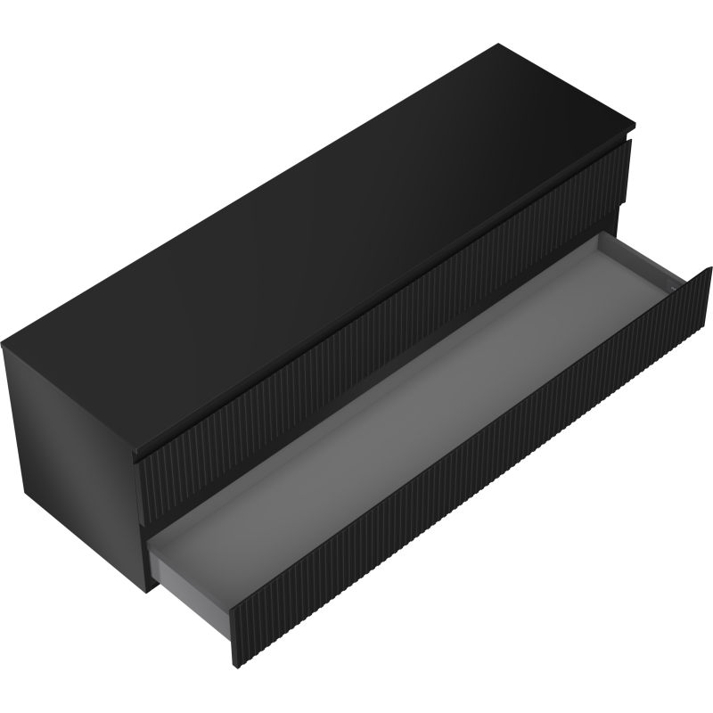 Mexen Rivel mobiletto da bagno sotto-lavabo 160 cm con piano, 2 cassetti, scanalato, nero opaco - 91A20-16047-2-BFFC71