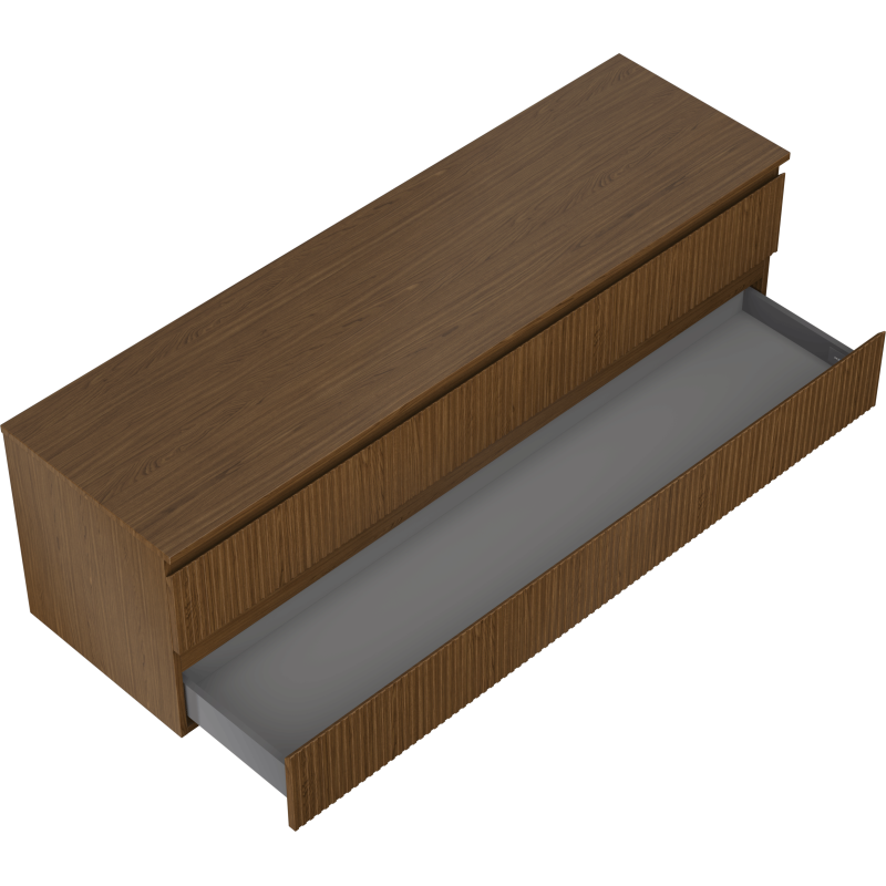 Mexen Rivel Badezimmerunterschrank 160 cm mit Platte, 2 Schubladen, geriffelt, Nuss - 91A20-16047-2-BFFC86