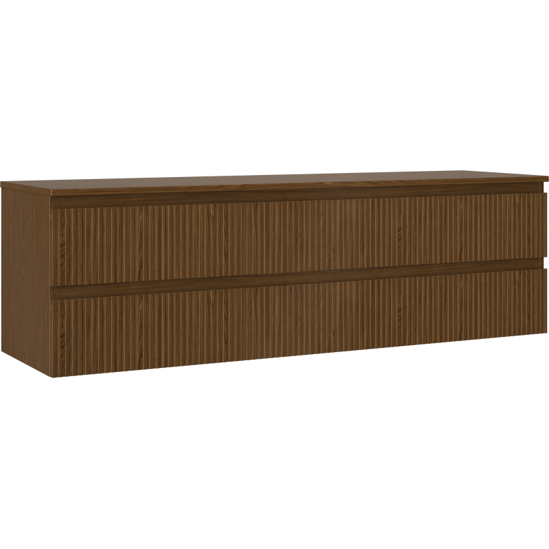 Mexen Rivel Badezimmerunterschrank 160 cm mit Platte, 2 Schubladen, geriffelt, Nuss - 91A20-16047-2-BFFC86