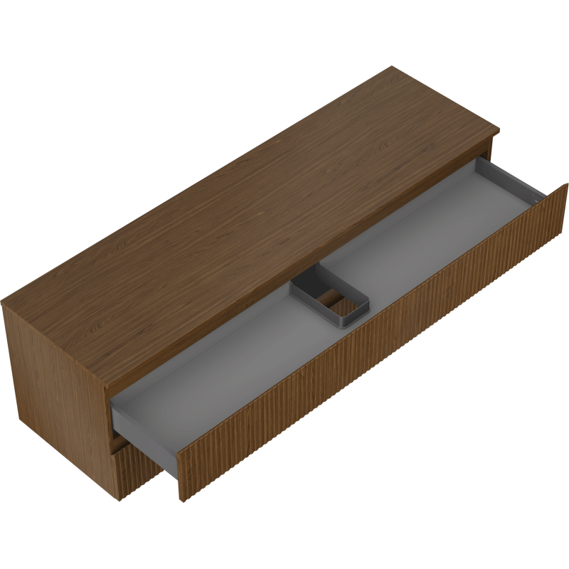 Mexen Rivel Badezimmerunterschrank 160 cm mit Platte, 2 Schubladen, geriffelt, Nuss - 91A20-16047-2-BFFC86