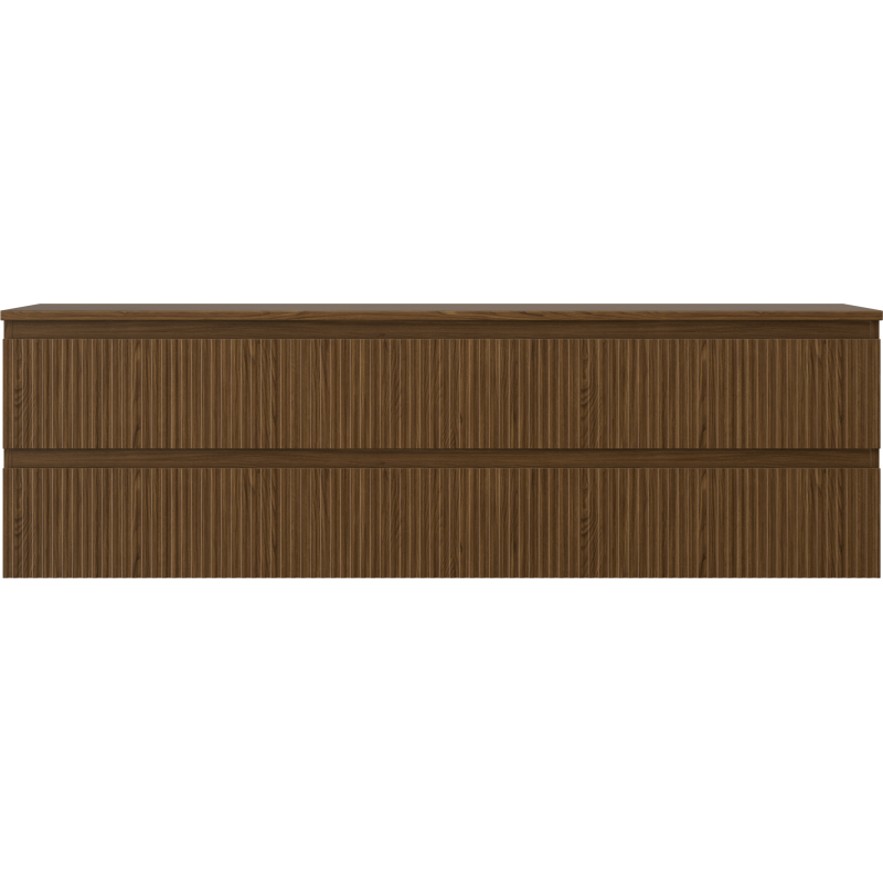 Mexen Rivel 160 cm Bathroom Cabinet with Countertop, 2 Drawers, Grooved, Walnut - 91A20-16047-2-BFFC86