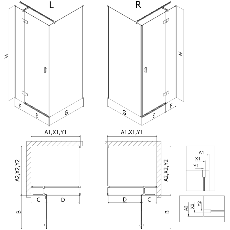 Mexen Mist-H T left-hinged shower enclosure 90 x 85 cm, transparent, chrome - 8A5T-090-085-01-00-L