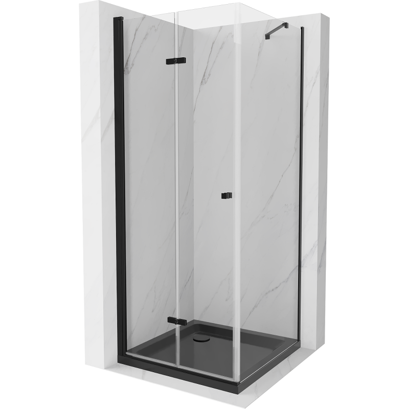Mexen Lima faltbare Duschkabine 80 x 80 cm, transparent, schwarz + Duschwanne Flat, schwarz - 856-080-080-70-00-4070B