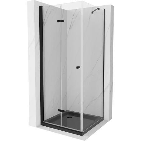 Mexen Lima faltbare Duschkabine 80 x 80 cm, transparent, schwarz + Duschwanne Flat, schwarz - 856-080-080-70-00-4070B