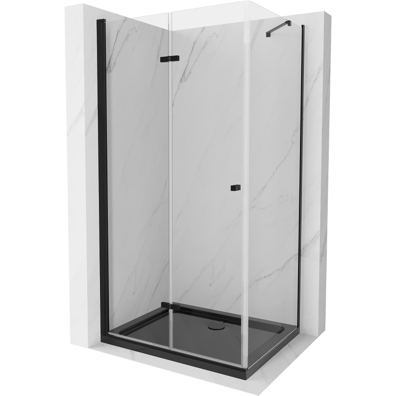 Mexen Lima opvouwbare douchecabine 90 x 100 cm, transparant, zwart + Flat douchebak, zwart - 856-090-100-70-00-4070B