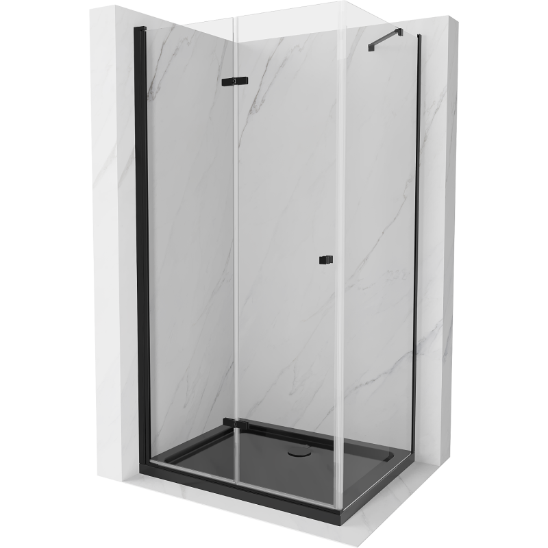 Mexen Lima faltbare Duschkabine 100 x 90 cm, transparent, schwarz + Duschwanne Flat, schwarz - 856-100-090-70-00-4070B