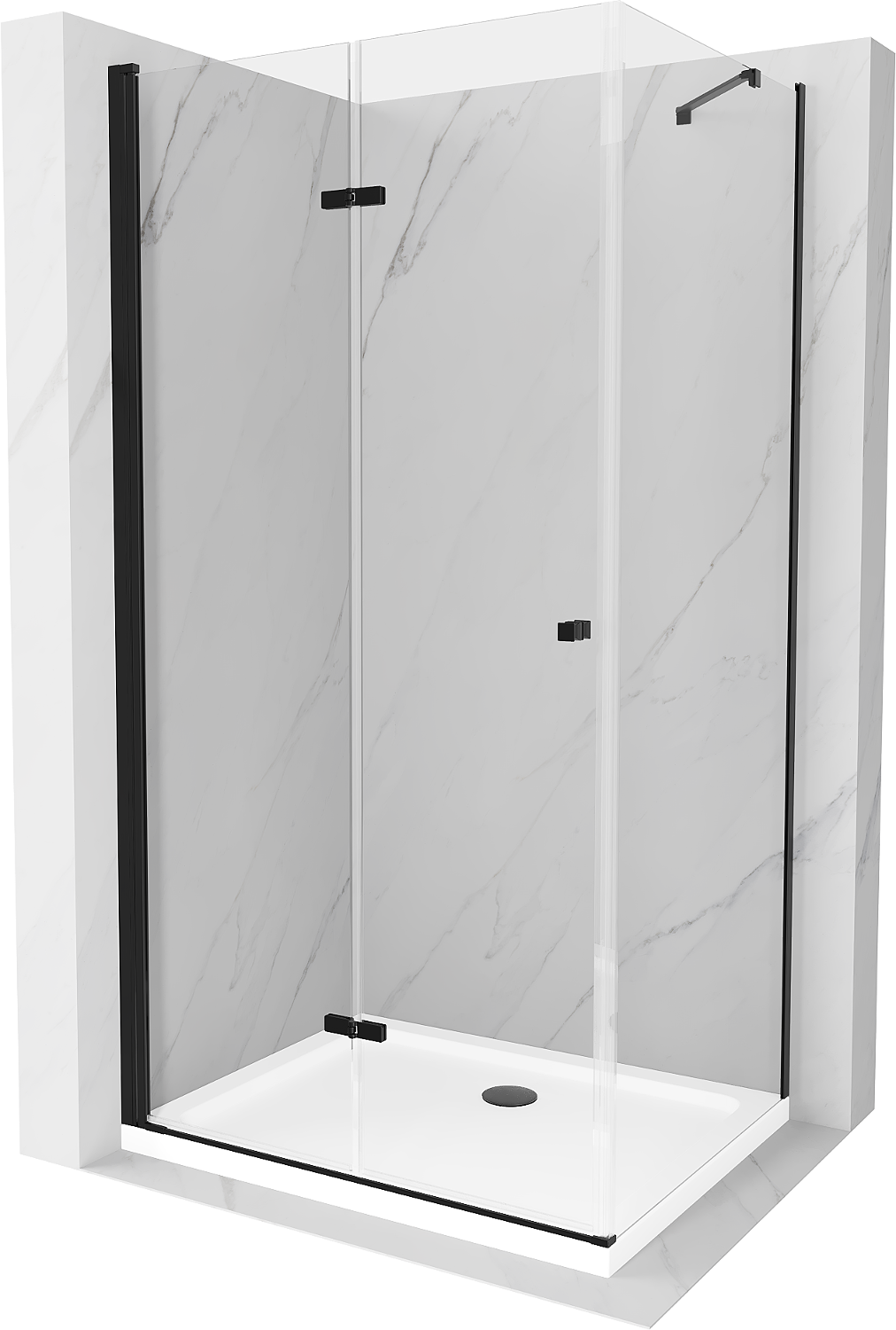 Mexen Lima kabina prysznicowa składana 70 x 120 cm, transparent, czarna + brodzik Flat, biały - 856-070-120-70-00-4010B