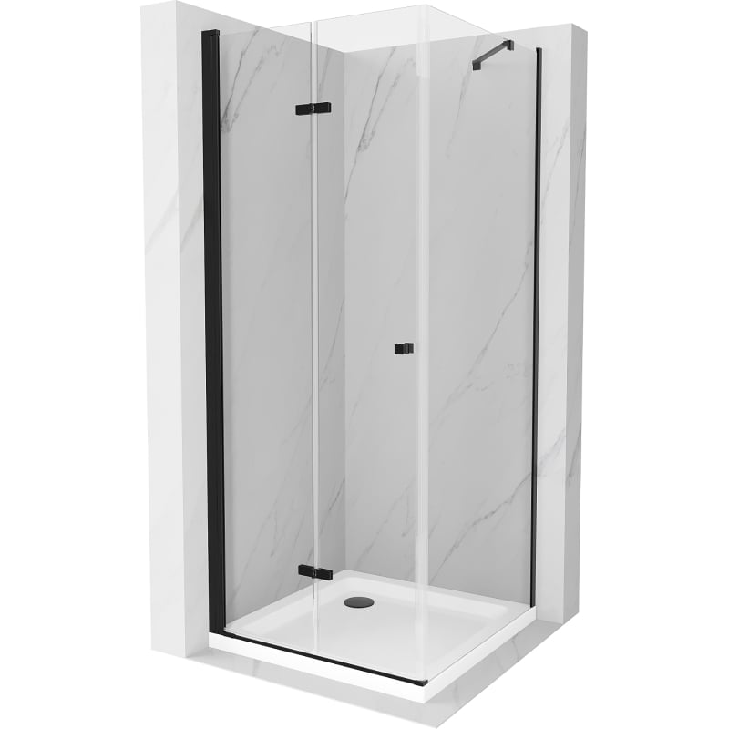 Mexen Lima kokkupandav dušinurk 80 x 80 cm, läbipaistev, must + Flat dušialus, valge - 856-080-080-70-00-4010B