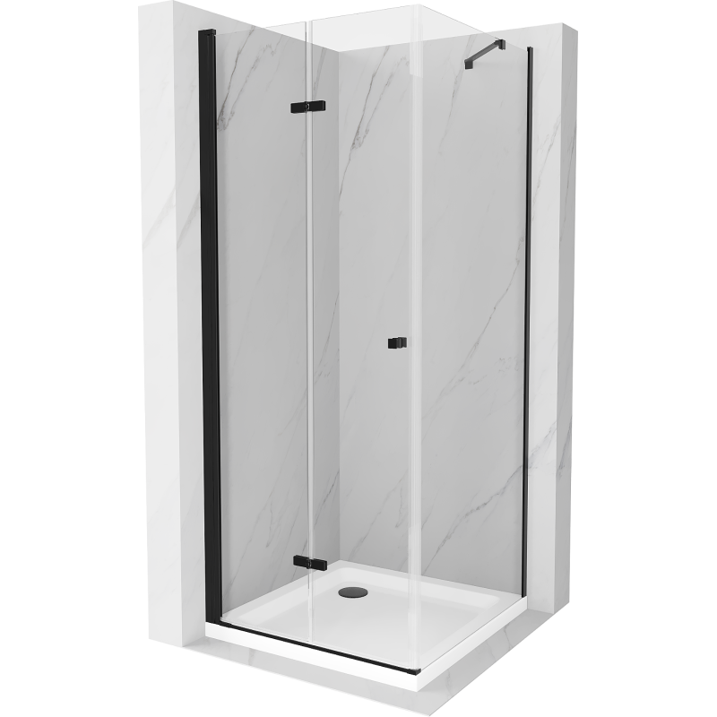 Mexen Lima opvouwbare douchecabine 80 x 80 cm, transparant, zwart + Flat douchebak, wit - 856-080-080-70-00-4010B