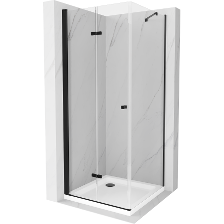 Mexen Lima kokkupandav dušinurk 80 x 80 cm, läbipaistev, must + Flat dušialus, valge - 856-080-080-70-00-4010B