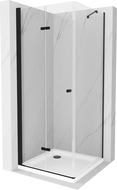 Mexen Lima opvouwbare douchecabine 80 x 80 cm, transparant, zwart + Flat douchebak, wit - 856-080-080-70-00-4010B