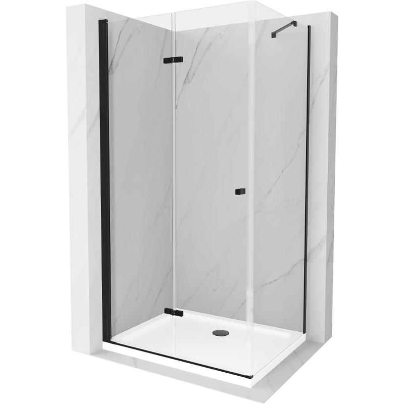 Mexen Lima opvouwbare douchecabine 90 x 70 cm, transparant, zwart + Flat douchebak, wit - 856-090-070-70-00-4010B
