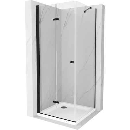 Mexen Lima opvouwbare douchecabine 90 x 90 cm, transparant, zwart + Flat douchebak, wit - 856-090-090-70-00-4010B
