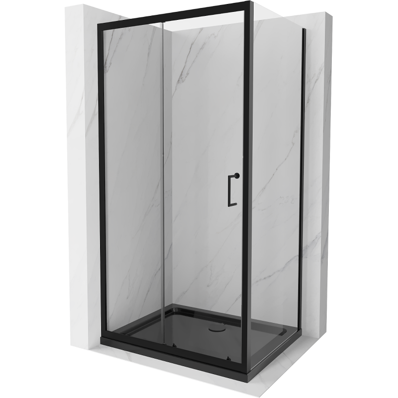 Cabine de douche coulissante Mexen Apia 140 x 90 cm, transparente, noire + receveur Plat, noir - 840-140-090-70-00-4070B