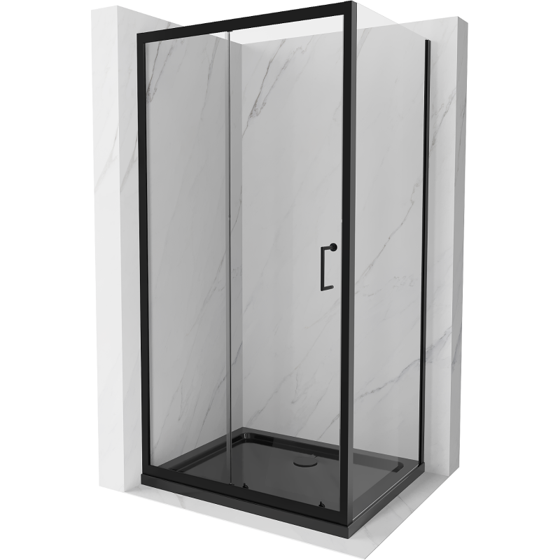 Mexen Apia kabina prysznicowa rozsuwana 140 x 90 cm, transparent, czarna + brodzik Flat, czarny - 840-140-090-70-00-4070B