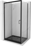 Mexen Apia cabina de ducha corredera 140 x 90 cm, transparente, negro + plato de ducha Flat, negro - 840-140-090-70-00-4070B