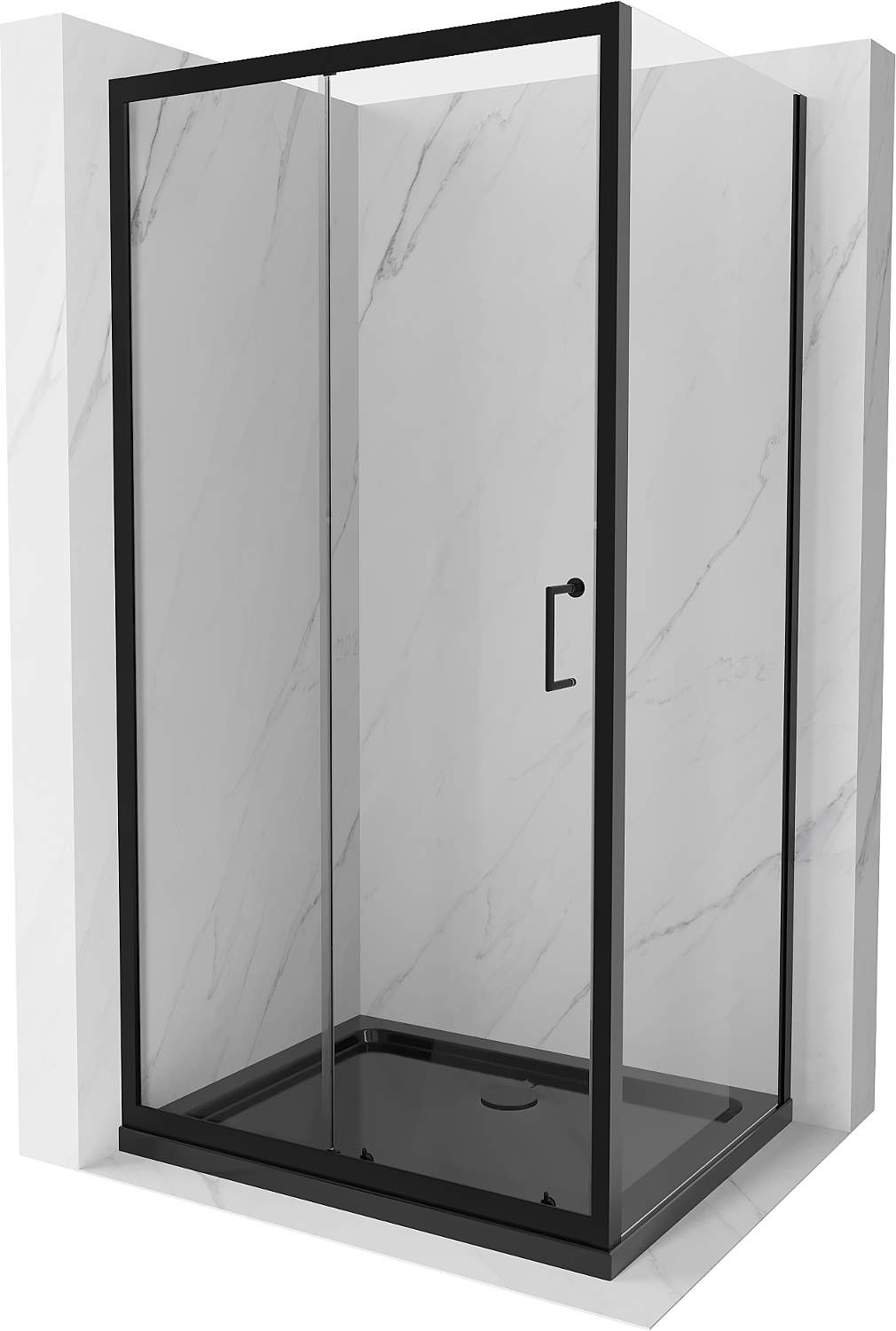 Mexen Apia kabina prysznicowa rozsuwana 130 x 90 cm, transparent, czarna + brodzik Flat, czarny - 840-130-090-70-00-4070B