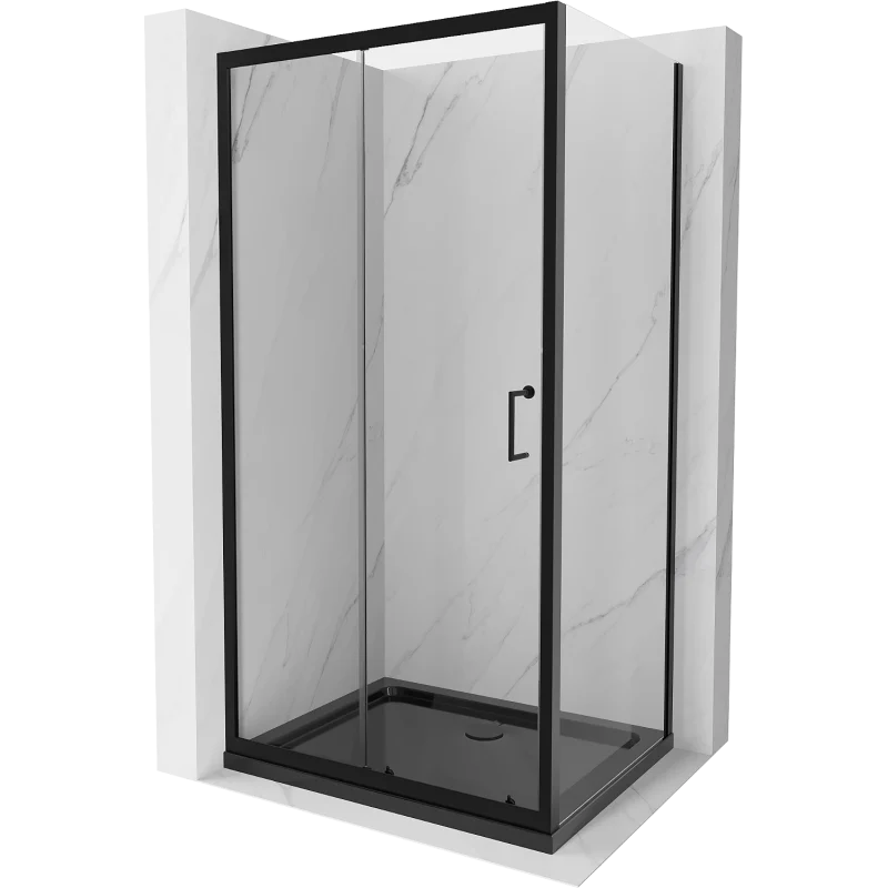 Mexen Apia drsna tuš kabina 130 x 80 cm, prozorna, črna + Flat prha, črna - 840-130-080-70-00-4070B