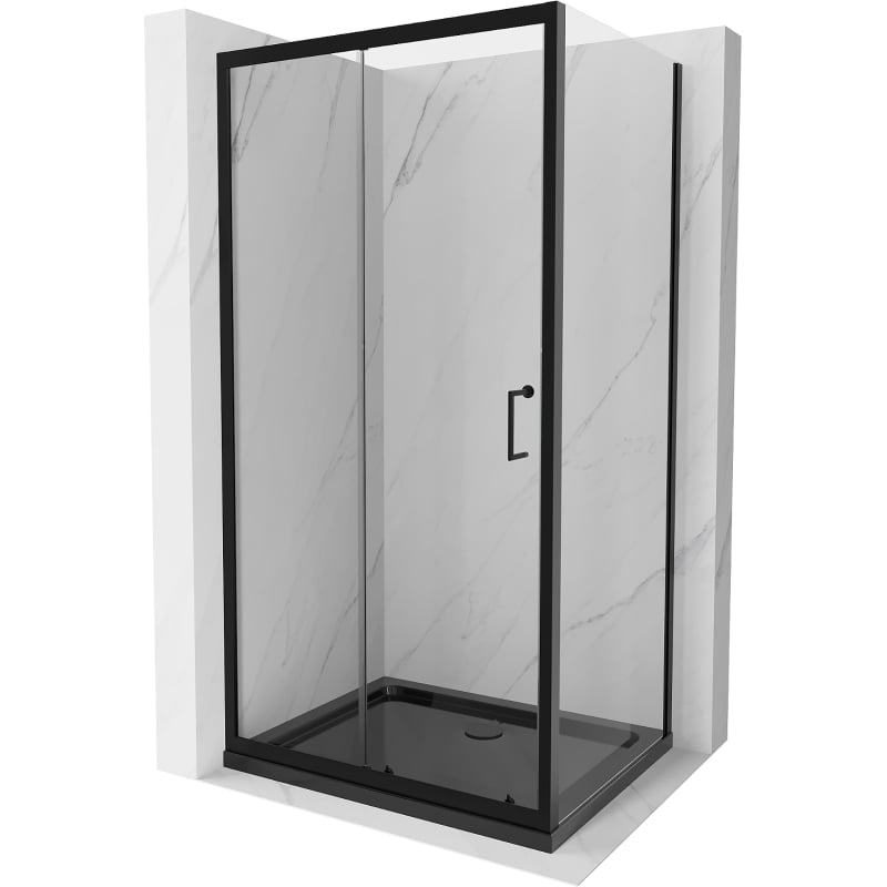 Mexen Apia Schiebeduschkabine 130 x 70 cm, transparent, schwarz + Duschwanne Flat, schwarz - 840-130-070-70-00-4070B
