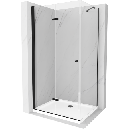 Mexen Lima 100 x 90 cm Folding Shower Enclosure, Transparent, Black + Flat Tray, White - 856-100-090-70-00-4010B