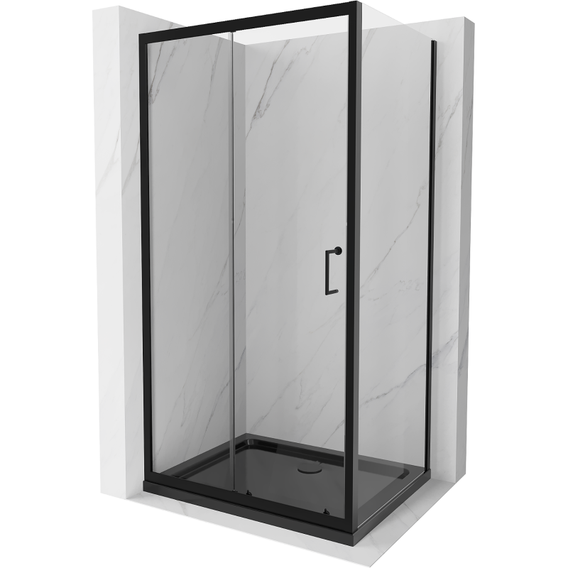 Mexen Apia schuifbare douchecabine 120 x 70 cm, transparant, zwart + Flat douchebak, zwart - 840-120-070-70-00-4070B