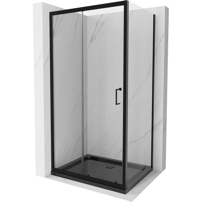 Mexen Apia pomična tuš kabina 110 x 80 cm, prozirna, crna + plitica Flat, crna - 840-110-080-70-00-4070B