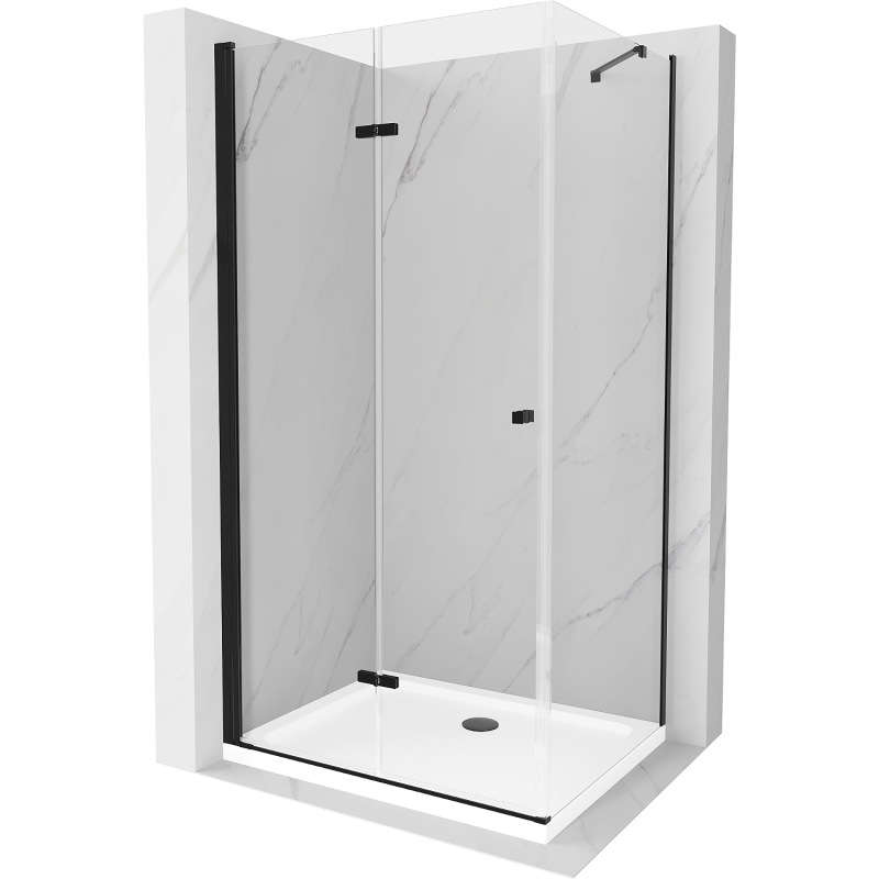 Mexen Lima opvouwbare douchecabine 120 x 90 cm, transparant, zwart + Flat douchebak, wit - 856-120-090-70-00-4010B