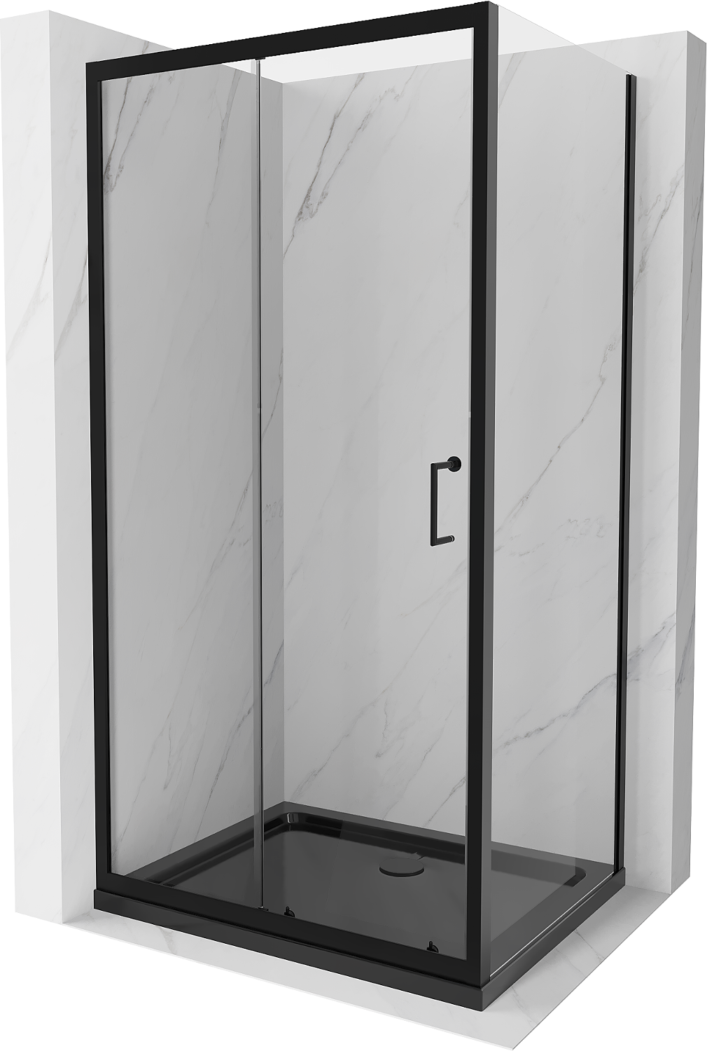 Mexen Apia kabina prysznicowa rozsuwana 90 x 80 cm, transparent, czarna + brodzik Flat, czarny - 840-090-080-70-00-4070B