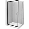 Mexen Apia schuifbare douchecabine 140 x 90 cm, transparant, zwart + Flat douchebak, wit- 840-140-090-70-00-4010B