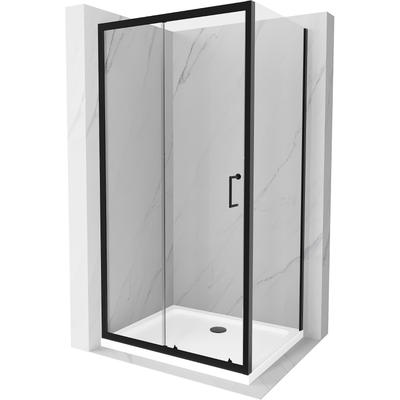 Mexen Apia kabina prysznicowa rozsuwana 130 x 90 cm, transparent, czarna + brodzik Flat, biały- 840-130-090-70-00-4010B
