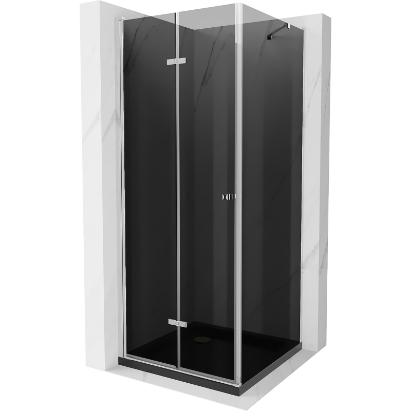 Mexen Lima douchecabine opvouwbaar 80 x 80 cm, grafiet, chroom + Flat douchebak, zwart - 856-080-080-01-40-4070