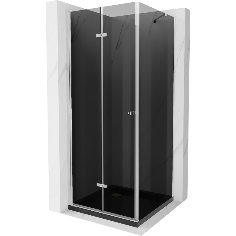 Mexen Lima inklapbare douchecabine 80 x 80 cm, grafiet, chroom + Flat douchebak, zwart - 856-080-080-01-40-4070
