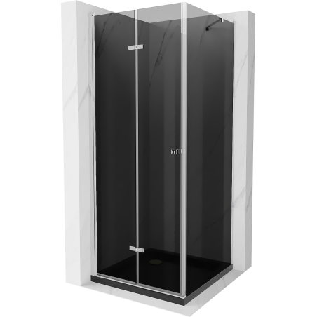 Mexen Lima cabine de douche pliante 80 x 80 cm, graphite, chrome + receveur Flat, noir - 856-080-080-01-40-4070