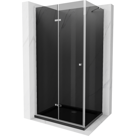 Mexen Lima folding shower enclosure 80 x 100 cm, graphite, chrome + Flat shower tray, black - 856-080-100-01-40-4070