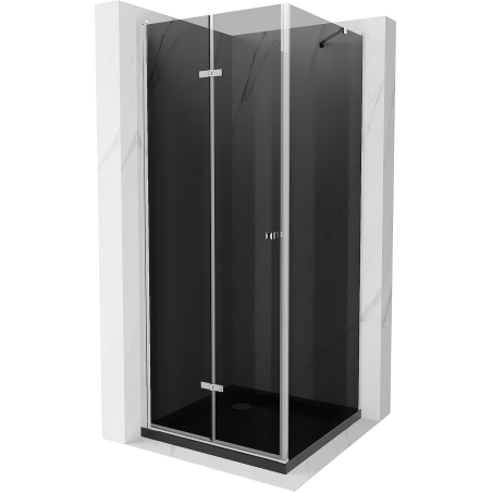 Mexen Lima folding shower enclosure 90 x 90 cm, graphite, chrome + Flat tray, black - 856-090-090-01-40-4070