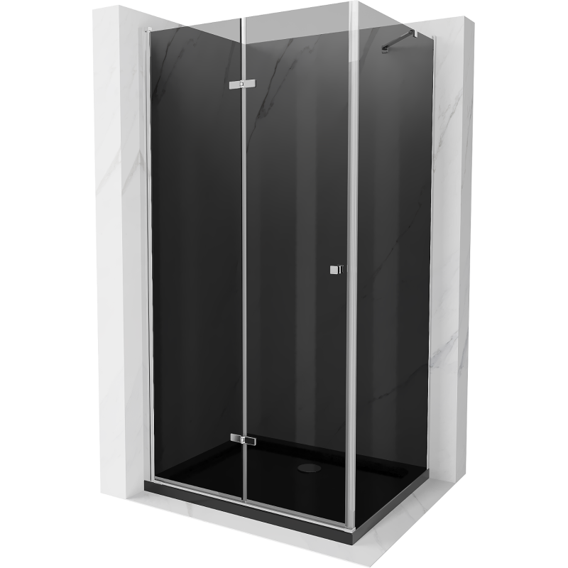 Mexen Lima faltbare Duschkabine 90 x 100 cm, Graphit, Chrom + Flat-Duschtasse, Schwarz - 856-090-100-01-40-4070