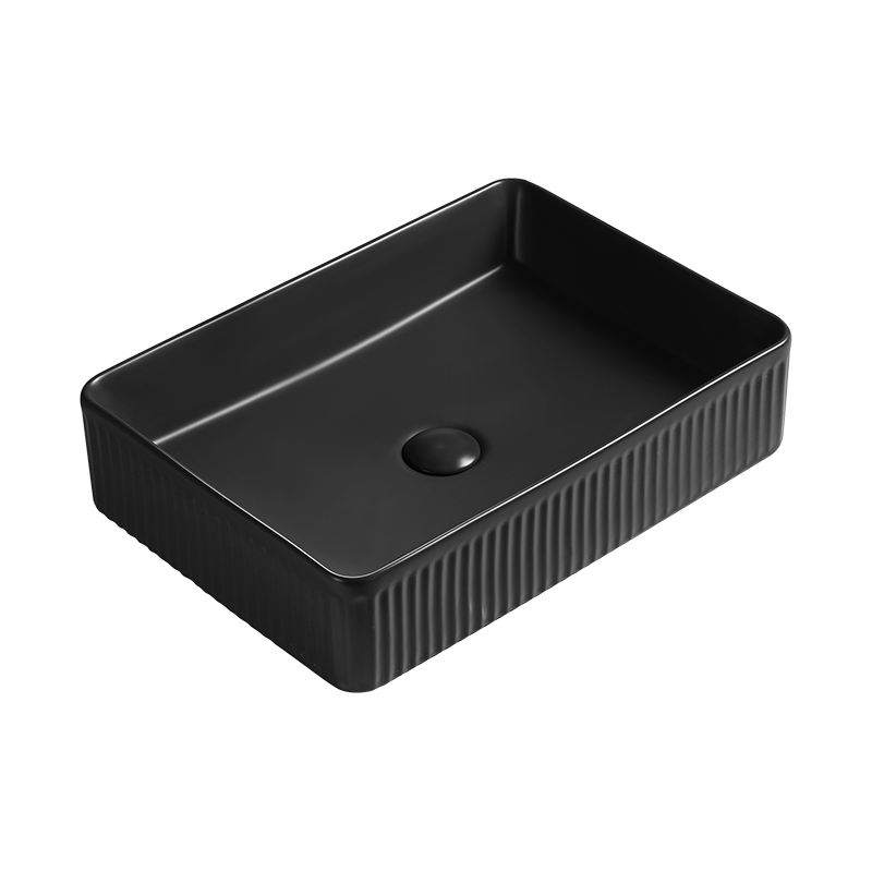 Mexen Grovo lavabo sobre encimera acanalado 50 x 34 cm, negro mate - 22305085