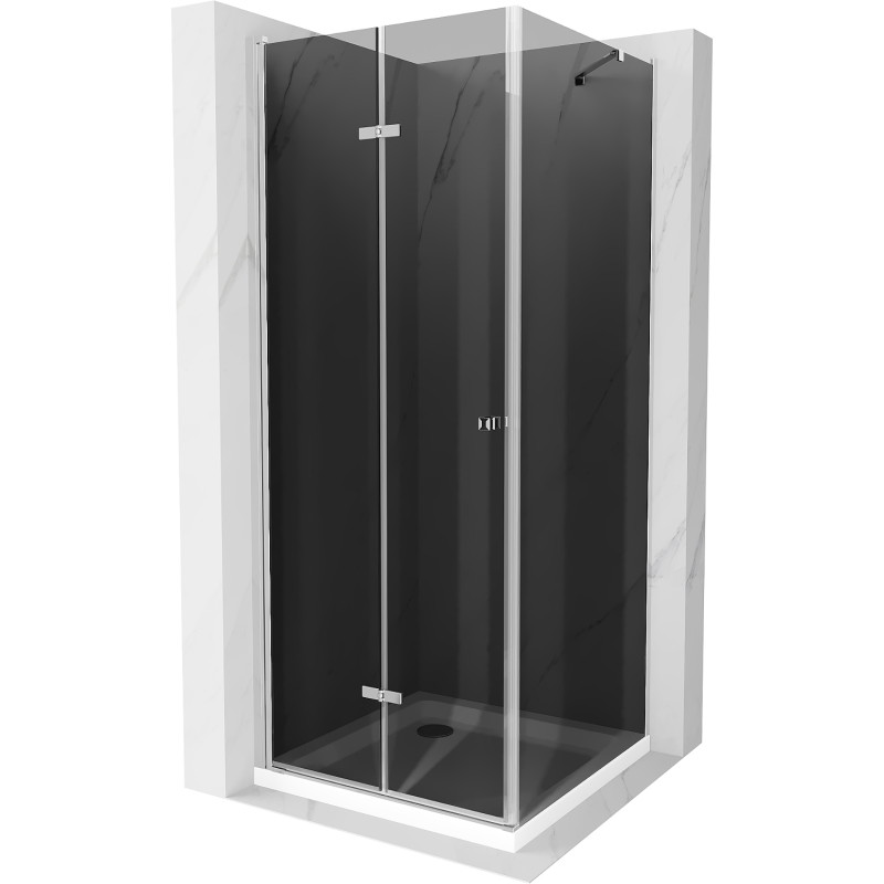 Mexen Lima folding shower cabin 80 x 80 cm, graphite, chrome + Flat shower tray, white - 856-080-080-01-40-4010