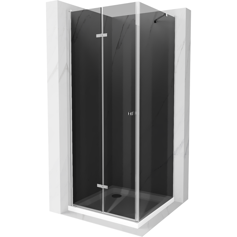 Mexen Lima inklapbare douchecabine 80 x 80 cm, grafiet, chroom + Flat douchebak, wit - 856-080-080-01-40-4010