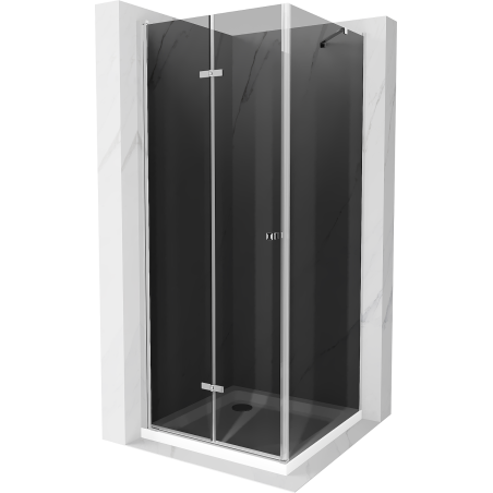Mexen Lima inklapbare douchecabine 80 x 80 cm, grafiet, chroom + Flat douchebak, wit - 856-080-080-01-40-4010