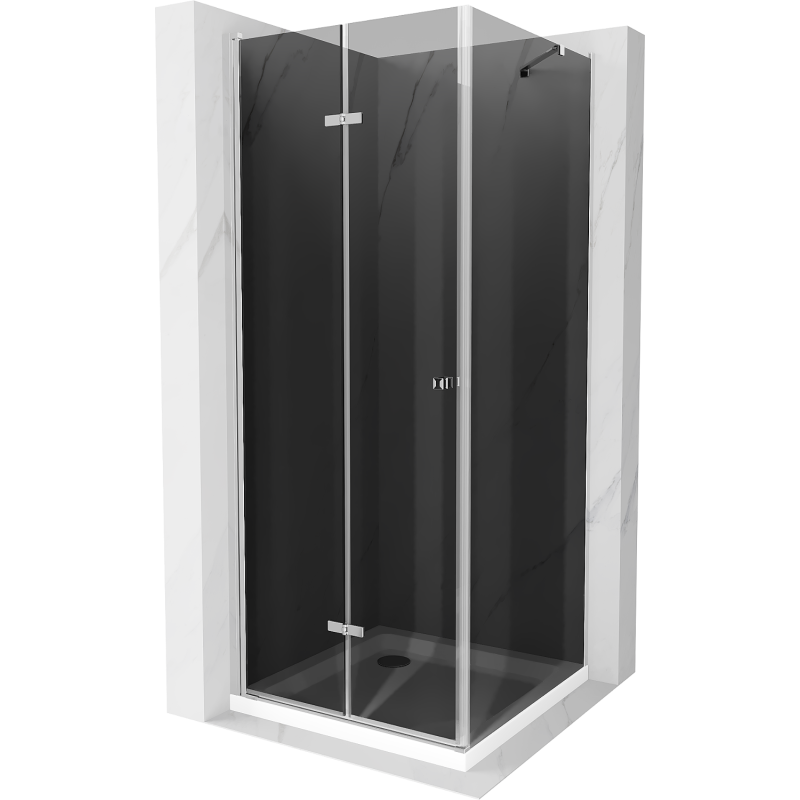 Mexen Lima cabine de douche pliable 90 x 90 cm, graphite, chrome + receveur Flat, blanc - 856-090-090-01-40-4010