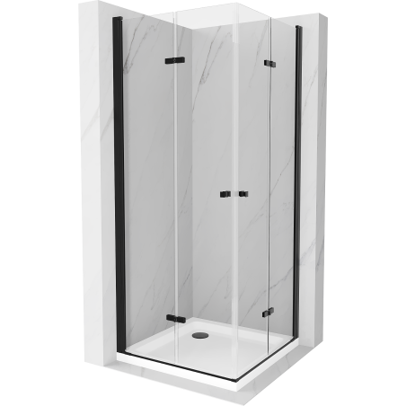 Mexen Lima Duo Faltbare Duschkabine 100 x 100 cm, transparent, schwarz + Duschwanne Flat - 856-100-100-70-02-4010B