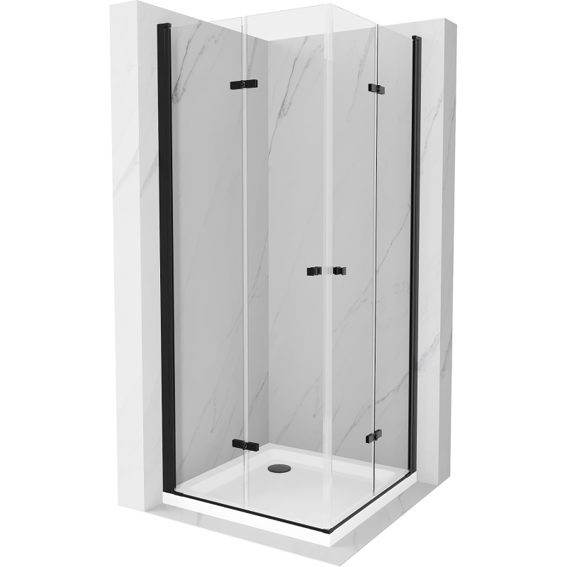 Mexen Lima Duo folding shower enclosure 80 x 80 cm, transparent, black + Flat tray - 856-080-080-70-02-4010B