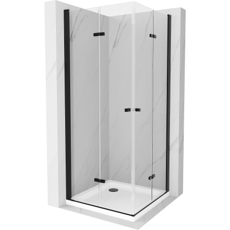 Mexen Lima Duo Faltbare Duschkabine 80 x 80 cm, transparent, schwarz + Flat-Duschwanne - 856-080-080-70-02-4010B