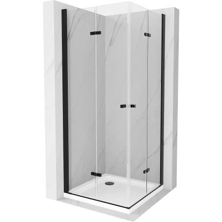 Mexen Lima Duo folding shower enclosure 80 x 80 cm, transparent, black + Flat tray - 856-080-080-70-02-4010B
