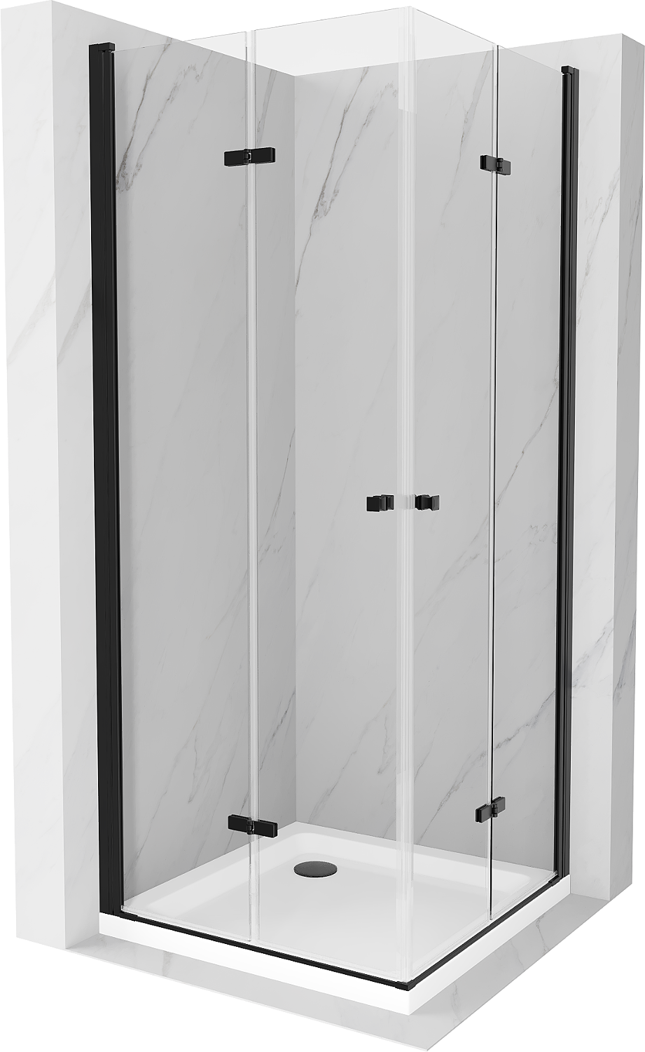 Mexen Lima Duo kabina prysznicowa składana 80 x 80 cm, transparent, czarna + brodzik Flat - 856-080-080-70-02-4010B