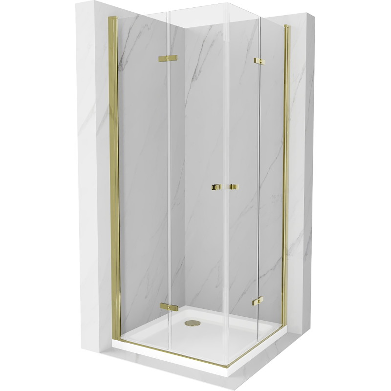 Mexen Lima Duo kokkupandav dušikabiin 90 x 90 cm, läbipaistev, kuldne + Flat dušialus - 856-090-090-50-02-4010G