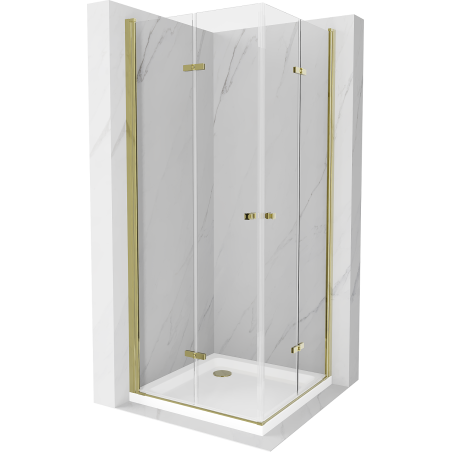 Mexen Lima Duo faltbare Duschkabine 90 x 90 cm, transparent, gold + Duschtasse Flat - 856-090-090-50-02-4010G
