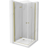 Mexen Lima Duo faltbare Duschkabine 90 x 90 cm, transparent, gold + Duschtasse Flat - 856-090-090-50-02-4010G