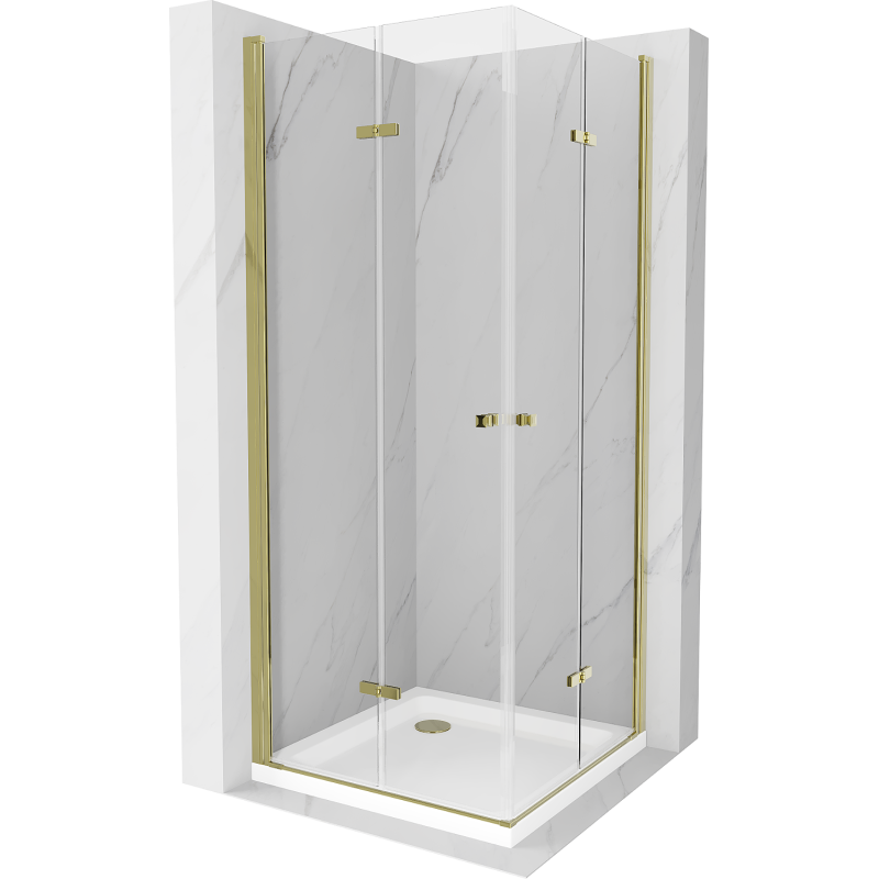 Mexen Lima Duo cabine de douche pliante 80 x 80 cm, transparente, dorée + receveur Flat - 856-080-080-50-02-4010G